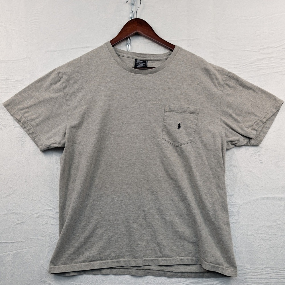 VTG Polo Ralph Lauren T-Shirt Men's L Gray Chest Pocket Pony Single Stitch 90s